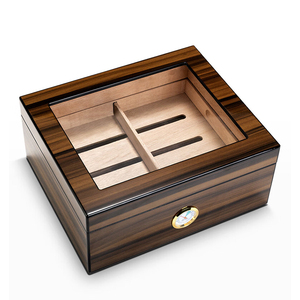 Kotak cerutu <span class=keywords><strong>Humidor</strong></span> kayu Cedar dengan higrometer pelembap kotak cerutu <span class=keywords><strong>Humidor</strong></span> kapasitas besar untuk 25pc lemari cerutu atas kaca