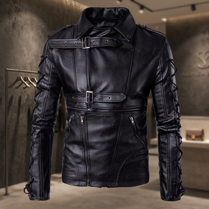 Blouson en cuir de moto personnalisé enduit pour homme, imperméable, respirant et coupe-vent, vente en gros pour l'hiver - Product Image 3