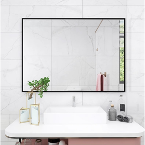 Miroir de salle de bain à cadre noir, rectangulaire horizontal, <span class=keywords><strong>mural</strong></span>, pour salle de bain, hôtel, moderne, simple, vente en gros - Product Image 1