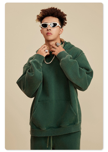 Vente en gros 455gsm Automne Hommes Polyester Coton Blanc Épais French Terry Qualité de luxe Poids lourd Coupe régulière Poche à capuche - Product Image 3