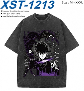 T-shirt Anime Lavé à Manches Courtes pour Hommes, Impression Couleur, Thème Solo Leveling Sung Jin Woo Yoo Jin Ho, Vente en Gros - Product Image 3