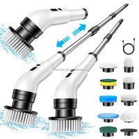 Brosse de nettoyage électrique rotative, manche réglable à 3 niveaux, rechargeable par USB, multi-têtes pour la douche et la salle de bain