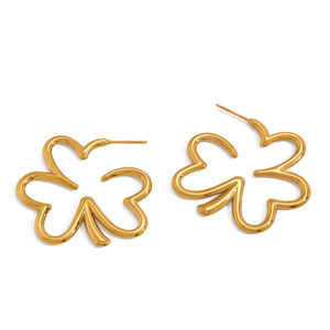 <b>Stud</b> <b>Earrings</b> Flower Shape Stainless Steel Women's Everyday Wear Gold Tone Geometric Design - Product Image 5
