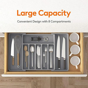Plateau de rangement extensible pour couverts de cuisine en gros – Organisateur de couverts pour couteaux, fourchettes et ustensiles – Conteneur de vaisselle - Product Image 5