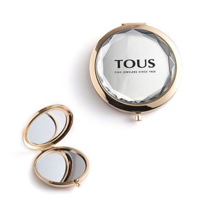Luxury Round Gold Metal Silkscreen Printing Double Side Crystal Portable Vanity Mirror - Product Image 1