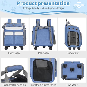 Sac de transport pour chat avec roulettes, sac à dos de transport pour animaux 3-en-1 sur roulettes, poussette de voyage pour animaux, sac à dos chariot pour chien avec maille respirante - Product Image 4