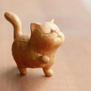 Penjualan laris Dekorasi ukiran kayu patung kucing hewan lucu patung kucing kayu kerajinan seni patung - Product Image 6