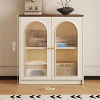 Buffet à deux tons crème avec porte vitrée et tiroirs de rangement, table console pour salon, cuisine, entrée, meubles de maison
