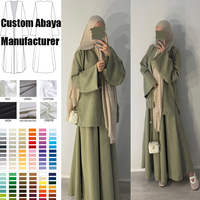 Abaya en coton et lin avec logo personnalisé, ensemble abaya fermé en deux pièces, robe abaya élégante, abaya de qualité supérieure pour femmes musulmanes, vente en gros islamique