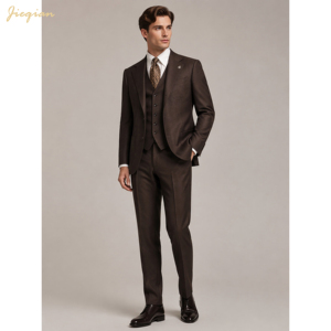 <span class=keywords><strong>Costume</strong></span> 3 pièces en laine mélangée à chevrons <span class=keywords><strong>marron</strong></span> <span class=keywords><strong>foncé</strong></span> pour homme, pour mariage et affaires - Product Image 2