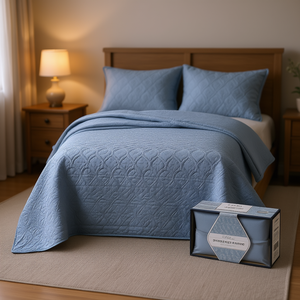 Reversible <b>Quilt</b> Set Blue Vintage Pattern Twin Twin XL Queen 3-Piece <b>Wool</b> Polyester Home Bedding All Season - Product Image 2