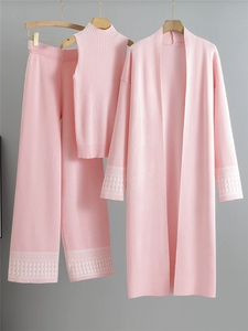Set di Maglieria da <span class=keywords><strong>Donna</strong></span> in 3 Pezzi, Stile <span class=keywords><strong>Retrò</strong></span> con Motivo Jacquard, Cardigan Lungo Casual e Pantaloni, Completo con Gilet Lavorato a Maglia - Product Image 5
