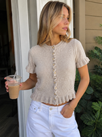 Damen Kurzarm-Strickjacke mit Knopfleiste, Rüschenbesatz, Weich, Elegant, Leicht, Sommer-Pullover-Oberteil