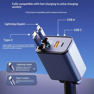 Nuevo Cargador de Coche de 120W con Carga Súper Rápida, Cable Retráctil de Uno a Dos, Pantalla Digital, Tipo-C para <span class=keywords><strong>Adaptador</strong></span> de Puertos - Product Image 1