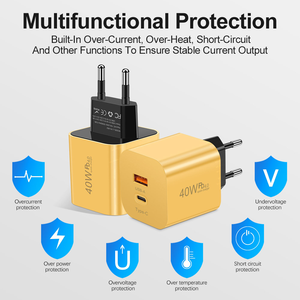 Cargador de Viaje Amarillo PD40W, Enchufes US EU UK, Carga Rápida PD.QC4.0, Material Ignífugo para iPhone y Android - Product Image 6