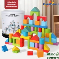 Juguete Educativo Montessori para Niños, 2 en 1, Juego de Bloques de Construcción de Madera Creativos y Coloridos de 100 Piezas con Cubo Portátil