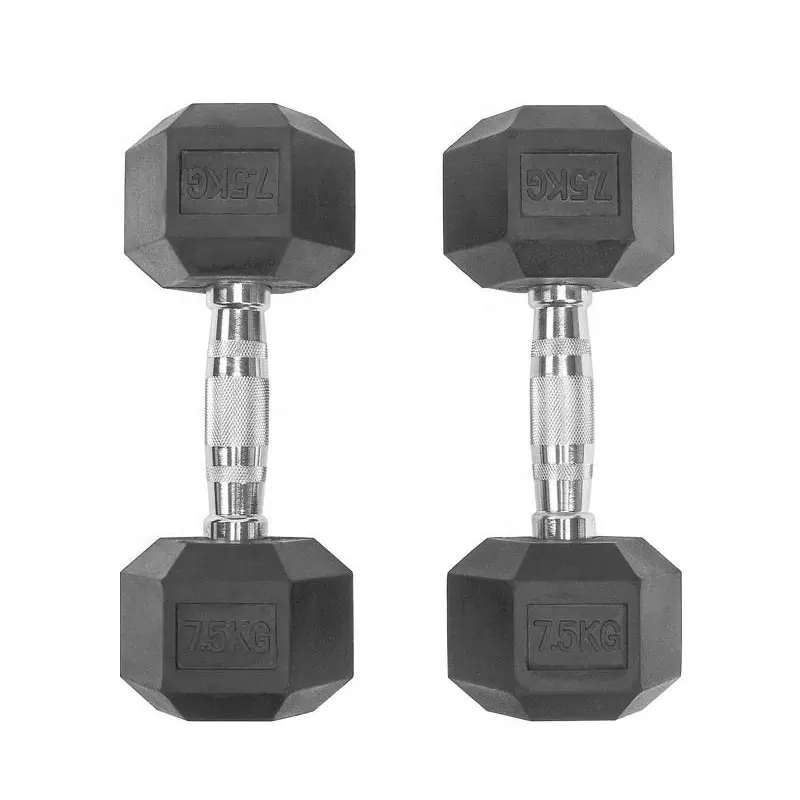 Özel Logo altıgen Dumbbells 5-110LB 1-40KG dökme demir el ağırlık spor dambıl siyah kauçuk kaplı Hex Dumbbells