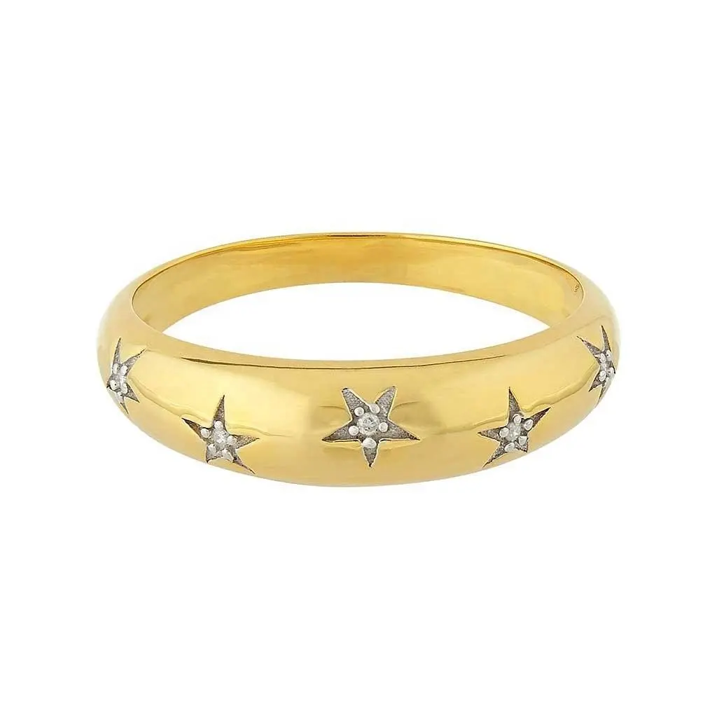 Dainty Domed Rings 14k Gold Chunky Star Set Diamond Band Ring