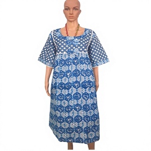 Robe midi à imprimé floral bleu pour femmes, fabriquée directement par le fabricant – Robe en coton décontractée une pièce avec un style Maillard élégant - Product Image 1