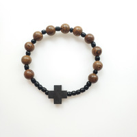 Hot Vintage Perle En Bois Chapelet Bracelet En Bois Croix Pendentif Péruvien Noeud Voiture Suspendu Chapelet Bracelet