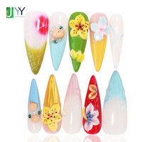 Ongles en gel à presser personnalisables, motif floral 3D texturé, design artistique, forme Stiletto, couverture complète, fait main, Hibiscus tropical