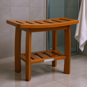Panca da doccia Oceanstar in legno massello con ripiano portaoggetti per il bagno - Product Image 2