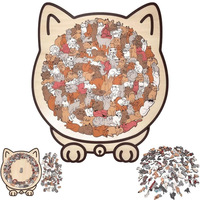 Puzzle pour chat en bois durable, fabriqué à la main, directement de l'usine, pièces de forme féline irrégulière, bords lisses