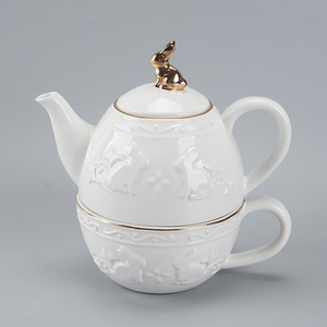 <span class=keywords><strong>Assiette</strong></span> en céramique <span class=keywords><strong>blanche</strong></span> en forme <span class=keywords><strong>de</strong></span> lapin avec bordure dorée pour une présentation élégante <span class=keywords><strong>de</strong></span> vaisselle sur le thème <span class=keywords><strong>de</strong></span> Pâques - Product Image 2