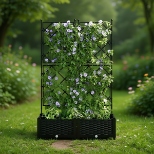 Fioriera da Giardino in Acciaio Nero 80 x 40 x 125 cm con Traliccio e Cancello, Design Moderno per Esterni - Product Image 2