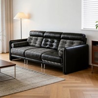 Modernes Luxus 3-Sitzer Ledersofa Kariertes Polstersofa Komfortables Wohnzimmermöbel für Zuhause Hotel Villa Apartment Set