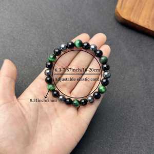 Pulsera de Piedras Naturales para Hombre, Cristal Negro, Piedra de Ojo de Tigre, Obsidiana, Pulsera de Cuentas de Moda - Product Image 2