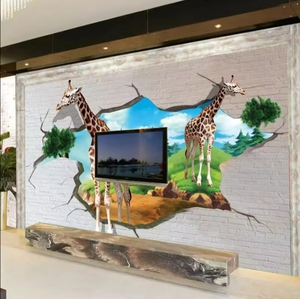 Muurschildering 3d Stereoscopische Giraffe Bakstenen Muur Kinderkamer Behang Fotografie Achtergrond 3d Muur Muurschildering Kinderen - Product Image 2