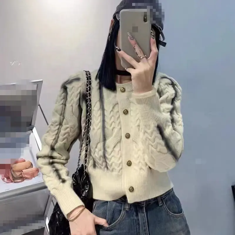 Autumn and Winter New Vintage Fried Dough Twists Pearl Button Knitted Cardigan Coat Fashion Versatile Women's Sweater