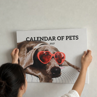 Calendrier mural personnalisé pour animaux de compagnie 2027, calendrier de bureau avec photos de chien et de chat, avec horloge et taille personnalisée