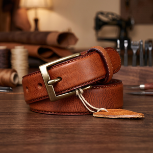 High-quality Vintage Water-washed Double-sided Cow Hide Leather Pin Buckle Women Fashion Jeans <b>Belt</b> Copper 2.8CM Width - Product Image 3