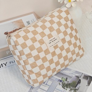 Bolsas de Cosméticos de Gran Capacidad con Tejido Tesselado, Bolsa de Almacenamiento y Organización de Lana a Cuadros con Bloques de Color, Bolsa de Cosméticos de Nailon - Product Image 5