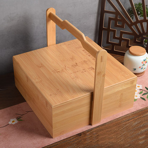 Caja de regalo cuadrada de bambú con tapa para guardar dulces de boda, embalaje artesanal - Product Image 1