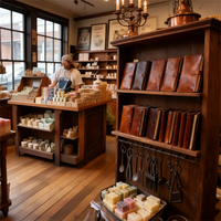 Étagères de présentation en bois personnalisées et présentoirs de table pour les magasins de savons, de cosmétiques et de cadeaux