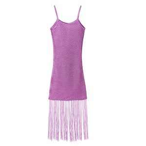 Vestidos de verano sexys sin espalda para mujer, de malla tejida, ajustados, con borlas, cintura natural, largos hasta el suelo, para la playa - Product Image 3