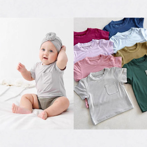 T-shirt bébé en bambou uni à manches courtes, vêtements fins d'été pour nourrissons et tout-petits, chemises en bambou - Product Image 2