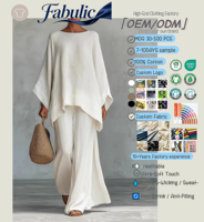 Produsen Grosir Set Linen Campuran Wanita Desain Kustom OEM ODM, Atasan Kaos Musim Panas Celana Kaki Lebar Model Longgar Pakaian Kasual