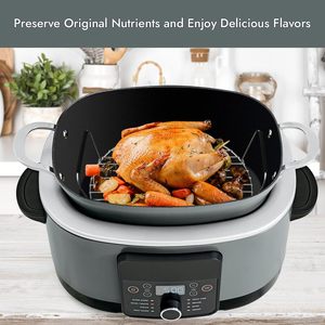 Support de cuisson ovale en acier inoxydable pour cuisson vapeur et rôtissage, 8,5 Qt, compatible avec NJ MC1000 MC1001, avec pieds et poignées en silicone antidérapants - Product Image 4