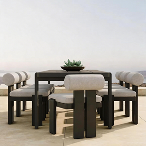 Hotel nero salvaspazio mobili da esterno tavolo da pranzo di lusso a scomparsa <span class=keywords><strong>con</strong></span> 8 sedie - Product Image 1