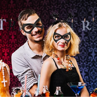 Luxe en cuir noir demi oeil de chat Costume masque Halloween Cosplay déguisement maquillage mascarade accessoires de fête