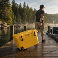 Glacière rotomoulée rose 45QT avec roues et haut-parleur, en LLDPE isolé, pour camping et activités de plein air