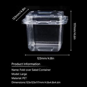 Envase de Plástico PET Transparente Desechable y Reciclable para Alimentos, Caja Delgada Tipo Concha para Verduras, Ensaladas y Frutas con Tapa - Product Image 2