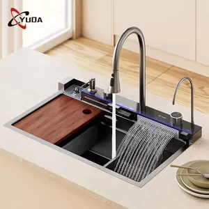 Modern popüler çok fonksiyonlu yağmur musluk mutfak lavabo akıllı 304 paslanmaz çelik mutfak lavabosu