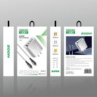 Cargador Rápido de 200W con 2 Puertos Tipo-C + USB, Cargador Rápido PD Tipo C para Teléfono Móvil con Cable de Carga USB C, Adaptador de Corriente USB-C de 200W