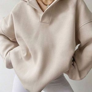 Sweat-shirt à capuche ample en polaire brodé avec logo, coupe décontractée, en polyester/coton, pour femme, idéal pour l'automne – Vente en gros - Product Image 1