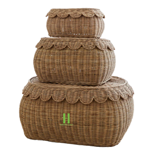 Cestas de Almacenamiento Rectangulares Modernas Tejidas a Mano, Ecológicas, con Borde Ondulado, de Papel, Cuerda, Paja, Bambú, Ratán, para Frutas, Picnic, Escritorio - Product Image 3